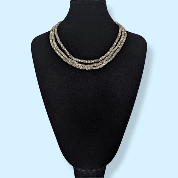 Vintage Napier 3-Strand Metal Beaded Statement Necklace - Picture 2 of 5